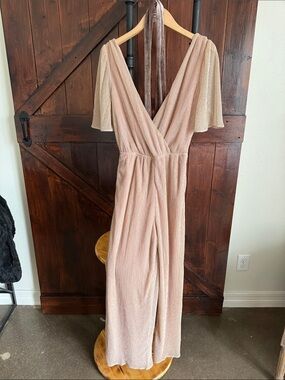 Adelyn Rae Blush Pink Metallic Wrap Jumpsuit